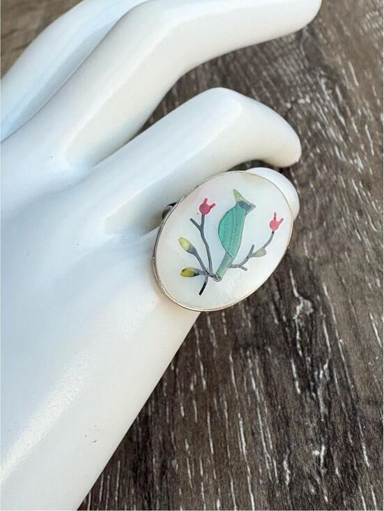 Jewelry - Vintage Inlay Bird and Flower Design Ring - Size 5